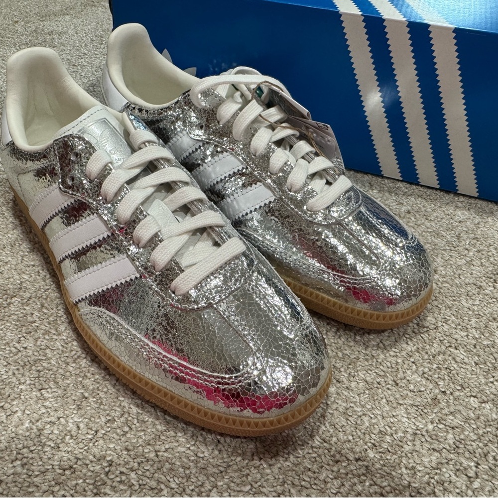 adidas Samba OG Silver Metallic Cracked Leather (Women's)